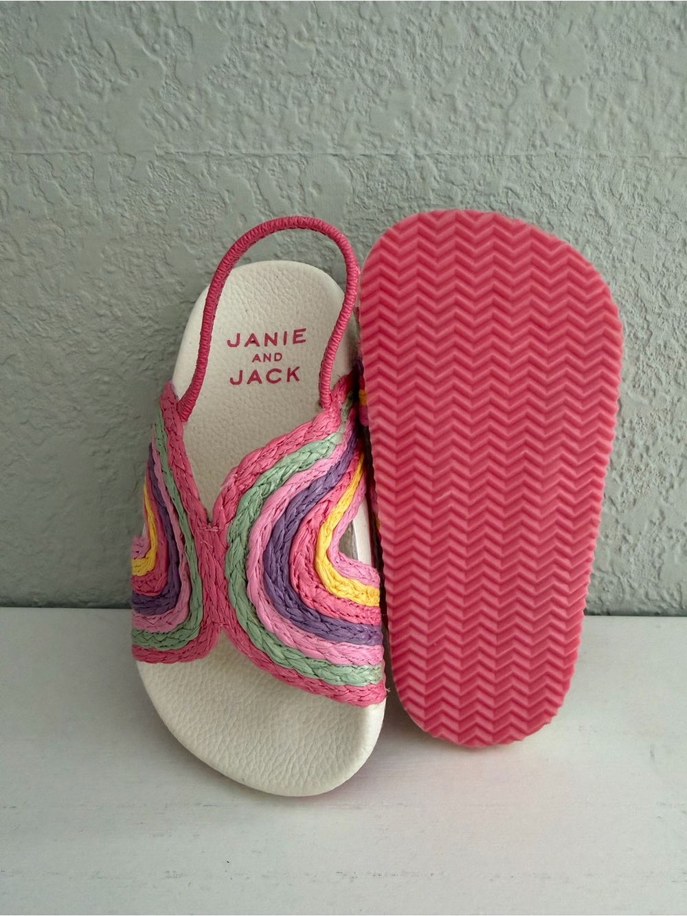 Janie and Jack Pink Multicolor Braided Slide Sandals